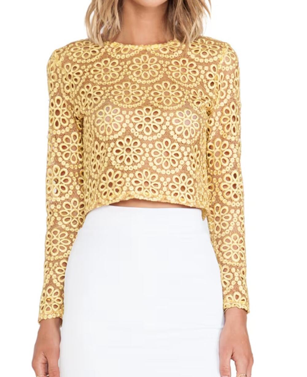 ALEXIS Laiden Top Floral Lace Golden Yellow Long Sleeve Cropped XS Zip